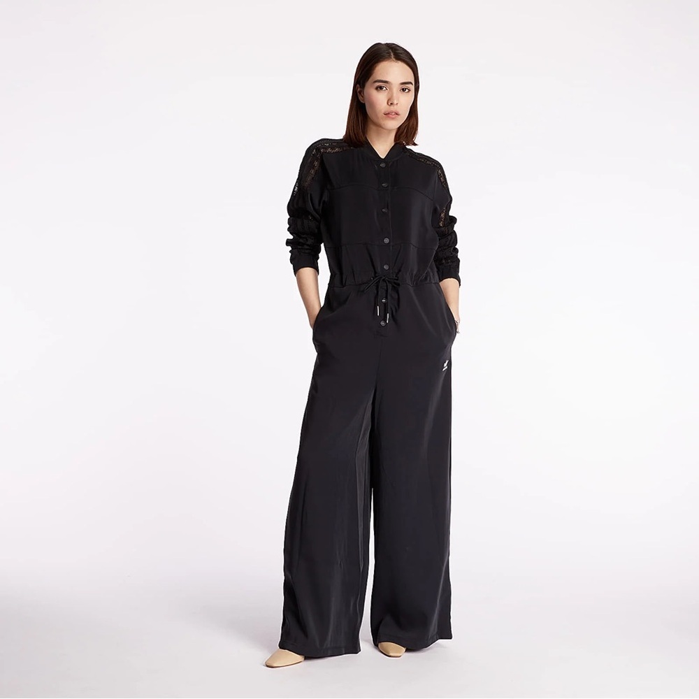 Adidas Originals Bellista Black Long Sleeve Lace Insert Wide-Leg Jumpsuit - Picture 3 of 8